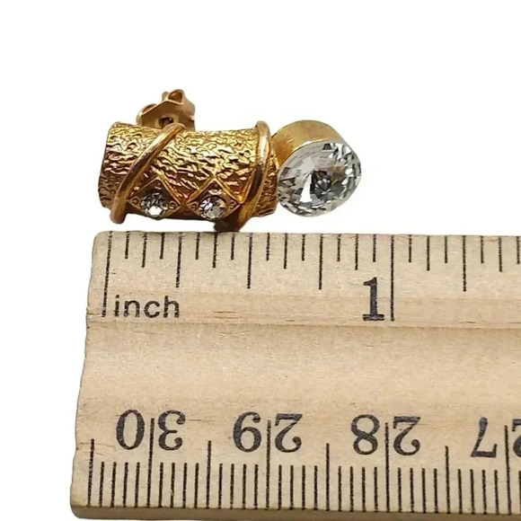 High End Runway 1980s Clear Rhinestone Crystal Earrings Gold Tone Vintage - Picture 4 of 5